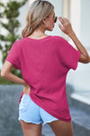 PACK25223652-P106-2, Bright Pink Crinkled V Neck Wide Sleeve T-shirt