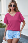 PACK25223652-P106-1, PACK25223652-P106-2, Bright Pink Crinkled V Neck Wide Sleeve T-shirt