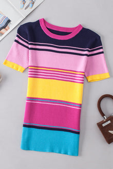  PACK277103-P1022-2, Pink Mixed Stripes Ribbed Knit Top