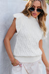 PACK276184-P1-1, White Textured Ruffled Mock Neck Knitted Vest