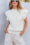 PACK276184-P1-1, White Textured Ruffled Mock Neck Knitted Vest