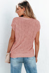 PACK276182-P9010-1, PACK276182-P9010-2, Dusty Pink Lattice Textured Knit Short Sleeve Sweater