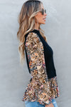 PACK2724346-P2-1, Black Contrast Floral Sleeve Peplum Sweater