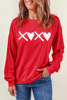  PACK25317086-103-1, PACK25317086-103-2, Red Puff XOXO Print Valentines Heart Sweatshirt