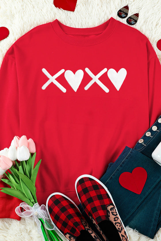 PACK25317086-103-1, PACK25317086-103-2, Red Puff XOXO Print Valentines Heart Sweatshirt