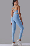 LC2611612-P304-S, LC2611612-P304-M, LC2611612-P304-L, Sky Blue Lattice Strappy Back Top and Leggings Workout Set