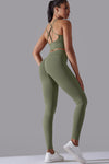 LC2611612-P1109-S, LC2611612-P1109-M, LC2611612-P1109-L, Grass Green Lattice Strappy Back Top and Leggings Workout Set