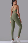 LC2611612-P1109-S, LC2611612-P1109-M, LC2611612-P1109-L, Grass Green Lattice Strappy Back Top and Leggings Workout Set