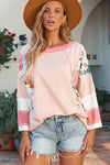 PACK25122088-P1020-1, Pink Printed Fiery Pinstriped Color Block Patchwork Oversized Top
