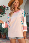 PACK25122088-P1020-1, Pink Printed Fiery Pinstriped Color Block Patchwork Oversized Top