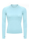 PACK264631-P4-1, Light Blue Slim Thumbhole Sleeve Textured Detail Gym Top