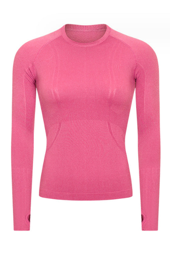 PACK264631-P1110-1, Coral Paradise Slim Thumbhole Sleeve Textured Detail Gym Top