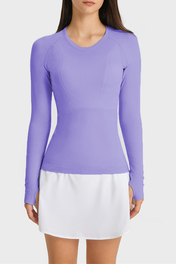 PACK264631-P208-1, Wisteria Slim Thumbhole Sleeve Textured Detail Gym Top
