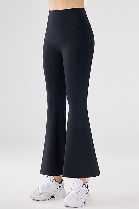PACK265465-P2-1, Black Wide Waistband High Waist Bell Bottom Yoga Pants