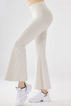 PACK265465-P101-1, White Wide Waistband High Waist Bell Bottom Yoga Pants