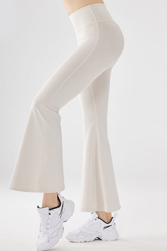 PACK265465-P101-1, White Wide Waistband High Waist Bell Bottom Yoga Pants