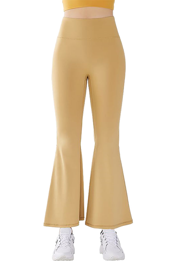 PACK265465-P407-1, Mustard Wide Waistband High Waist Bell Bottom Yoga Pants