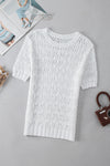PACK2724529-P1-1, White Hollow-out Textured Half Sleeve Sweater