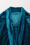 PACK25126584-P405-1, Peacock Blue Velvet Bow Tie Neck Short Sleeve Top