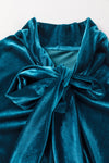 PACK25126584-P405-1, Peacock Blue Velvet Bow Tie Neck Short Sleeve Top