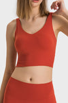 PACK264670-P103-1, Tomato Red Solid Color Ribbed V Neck Active Sports Bra