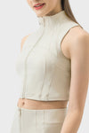 PACK264672-P1-1, White High Neck Sleeveless Zip up Active Crop Top