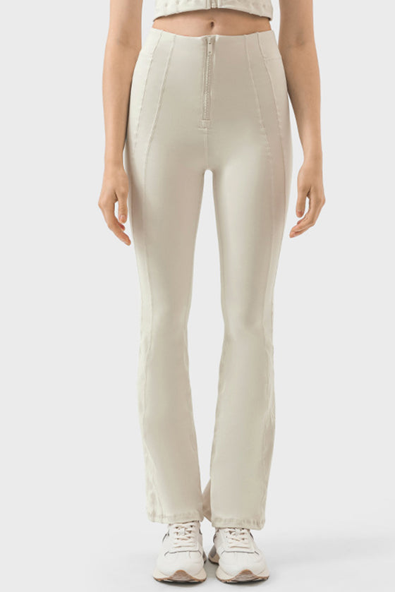 PACK265457-P1-1, White Exposed Seam High Waist Zipped Active Pants