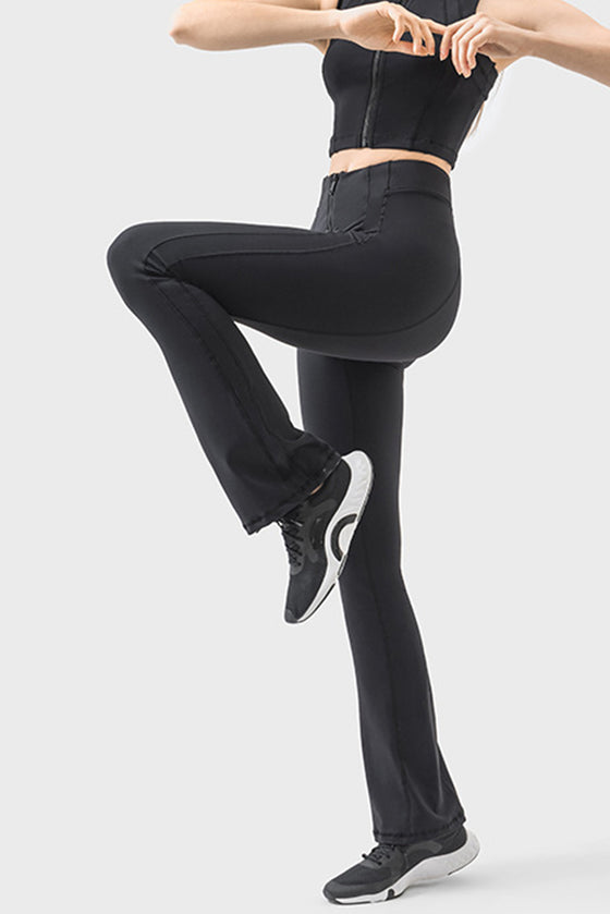 PACK265457-P2-1, Black Exposed Seam High Waist Zipped Active Pants