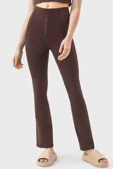  PACK265457-P5017-1, Dark Brown Exposed Seam High Waist Zipped Active Pants