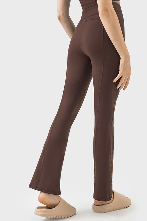 PACK265457-P5017-1, Dark Brown Exposed Seam High Waist Zipped Active Pants