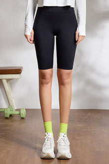  PACK265462-P2-1, Black Solid High Waist Butt Lifting Biker Shorts