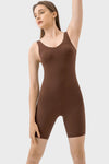 PACK260346-P1017-1, Coffee Exposed Stitching Pilates Yoga Jumpsuit
