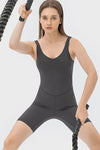 PACK260346-P2011-1, Dark Grey Exposed Stitching Pilates Yoga Jumpsuit