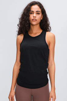  PACK264669-P2-1, Black Solid Color Back Cut Out Knot Active Tank Top