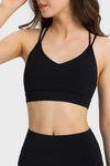 PACK264685-P2-1, Black Solid Color Strappy Criss Cross Back Active Sports Bra