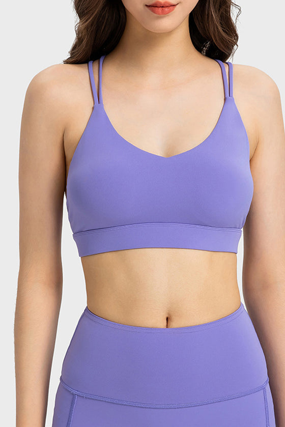 PACK264685-P408-1, Lilac Solid Color Strappy Criss Cross Back Active Sports Bra