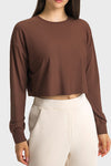 PACK264686-P1017-1, Coffee Solid Color Quick Dry Long Sleeve Active Top