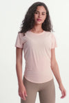 PACK264687-P1010-1, Light Pink Solid Color Back Knot Short Sleeve Yoga Active Top