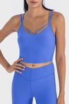 PACK264690-P5-1, Dark Blue Ribbed Criss Cross Padded Cropped Workout Vest