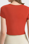 PACK264691-P103-1, Tomato Red Solid Color Ribbed V Neck Short Sleeve Active Cropped Top