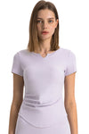 PACK264693-P708-1, Orchid Petal Ribbed Notched Neck Short Sleeve Active Fitness Top