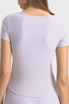 PACK264693-P708-1, Orchid Petal Ribbed Notched Neck Short Sleeve Active Fitness Top