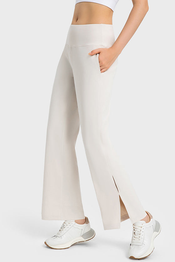 PACK265458-P101-1, White High Waist Split Flare Yoga Pants