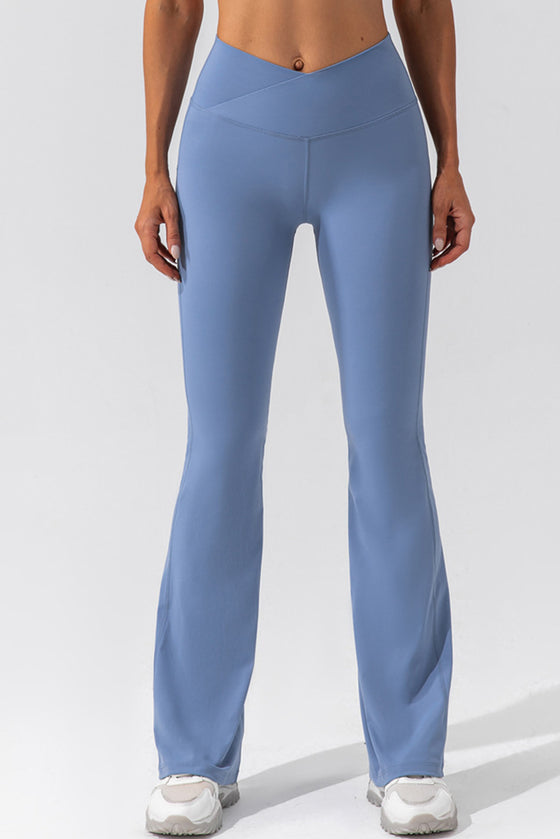 PACK265461-P604-1, Ashleigh Blue Solid Criss Cross High Waist Flared Yoga Pants