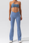 PACK265461-P604-1, Ashleigh Blue Solid Criss Cross High Waist Flared Yoga Pants