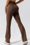 PACK265461-P5017-1, Dark Brown Solid Criss Cross High Waist Flared Yoga Pants