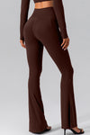 LC265464-P1017-S, LC265464-P1017-M, LC265464-P1017-L, LC265464-P1017-XL, Coffee Solid Color Arched Waist Flared Active Leggings