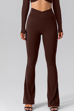 PACK265464-P1017-1, Coffee Gymnastic stretch Yoga flared pants skinny high-waisted peach hip lift fitness pants