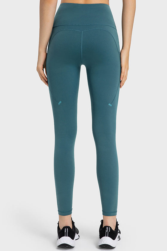 PACK265469-P1709-1, Sea Green Solid Color High Waist Active Leggings with Side Pocket