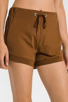PACK265470-P2017-1, Chestnut Solid Color Drawstring Waist Quick Dry Active Shorts
